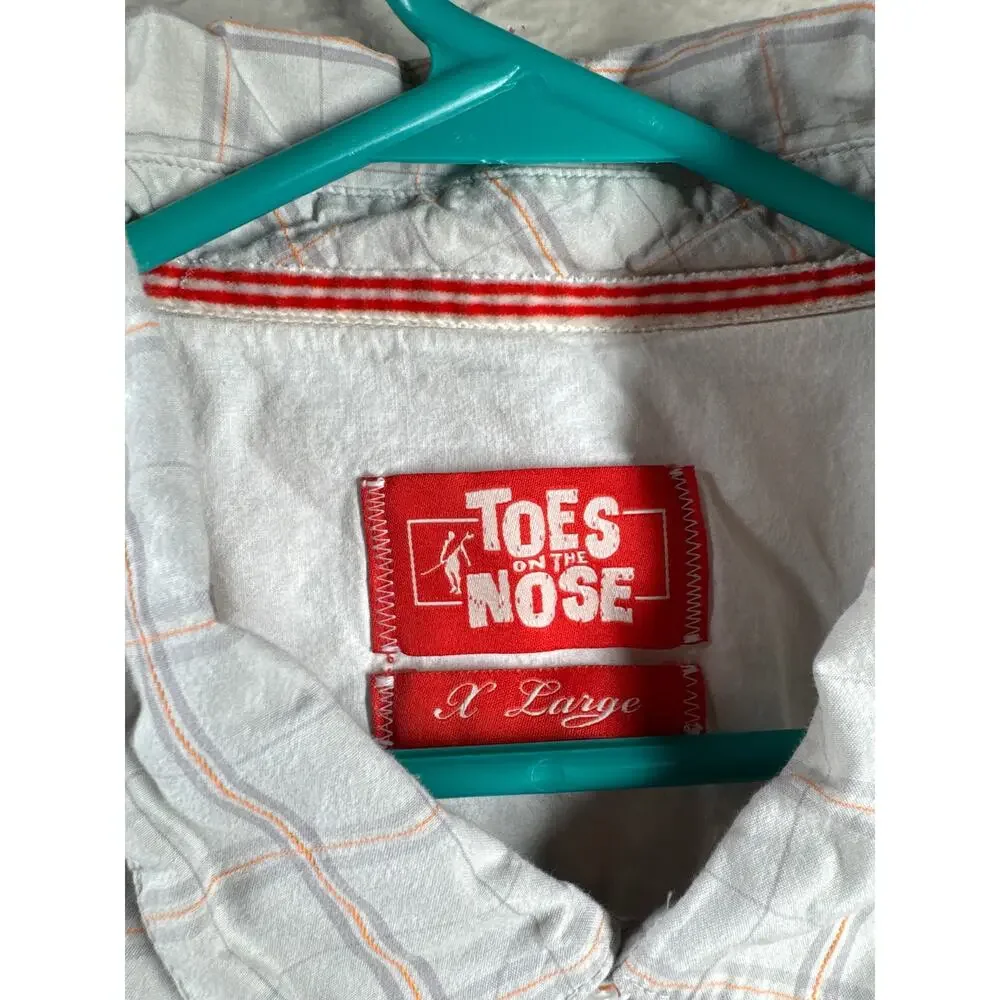 Toes on the Nose Button Up Gray Orange‎ Check Plaid Short Sleeve Shirt Size XL